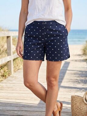 Talbots Navy Blue And White Mini Seashell Print Coastal Chino Shorts Size 8